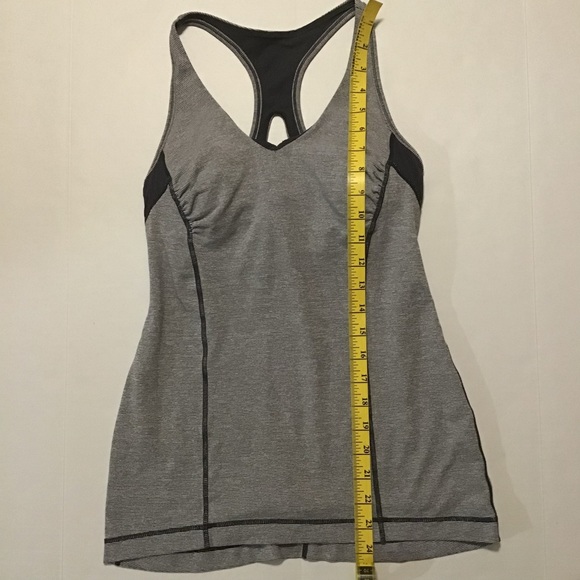 Lululemon Athletica Women’s Tank Top Keyhole Racerback Gray/White Stripe - Picture 3 of 9